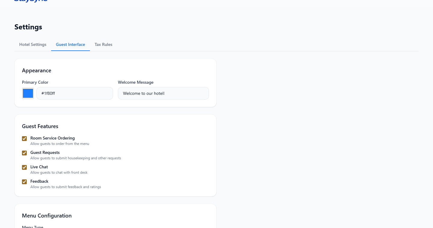 Customizable Guest Interface